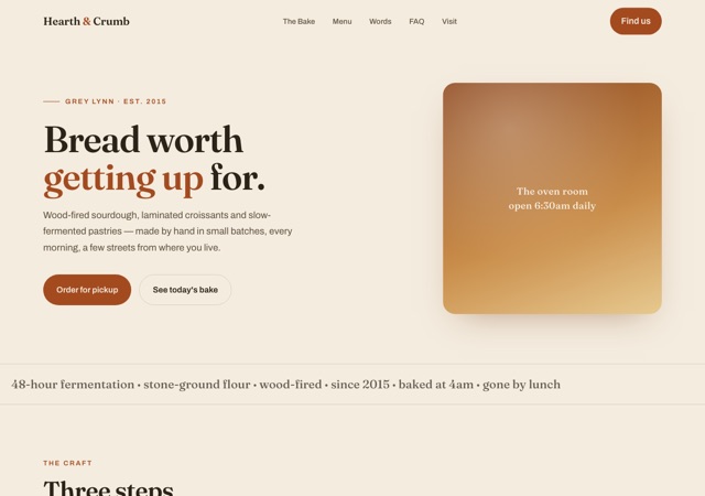 Preview of the bakery website template