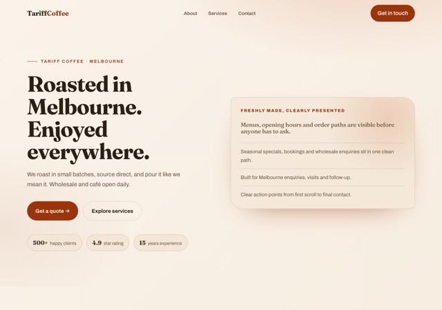 Preview of the bangalowcoffee website template