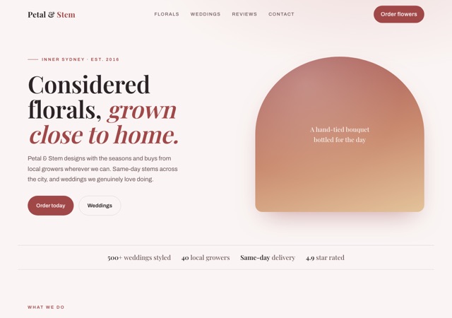 Preview of the florist website template