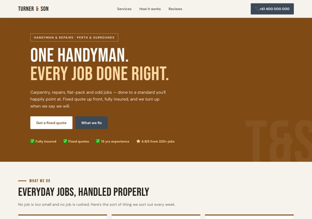Preview of the handyman website template
