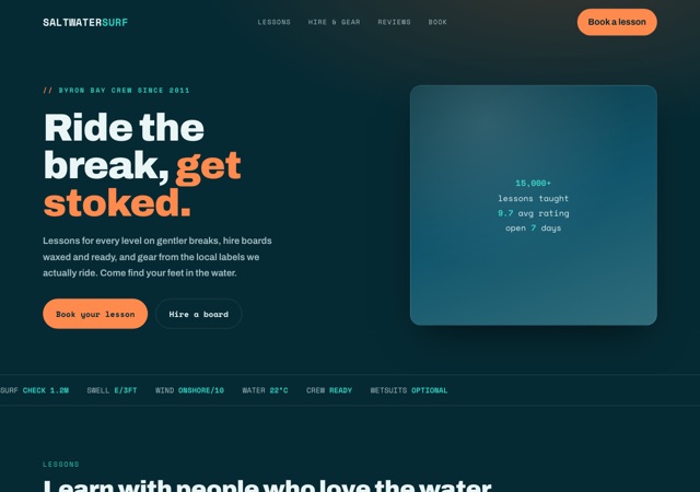 Preview of the surfschool website template